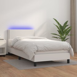 vidaXL Cama box spring y colchón LED cuero sintético blanco 80x200 cm