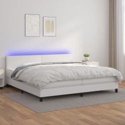 vidaXL Cama box spring colchón y LED cuero sintético blanco 200x200 cm