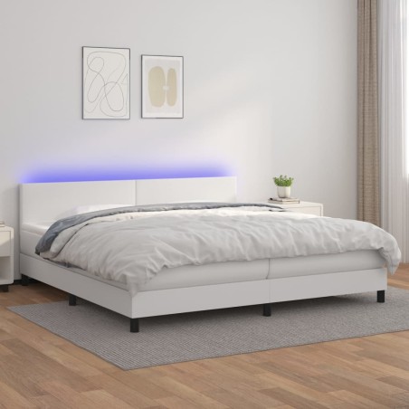 vidaXL Cama box spring colchón y LED cuero sintético blanco 200x200 cm