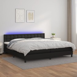 vidaXL Cama box spring colchón y LED cuero sintético negro 200x200 cm