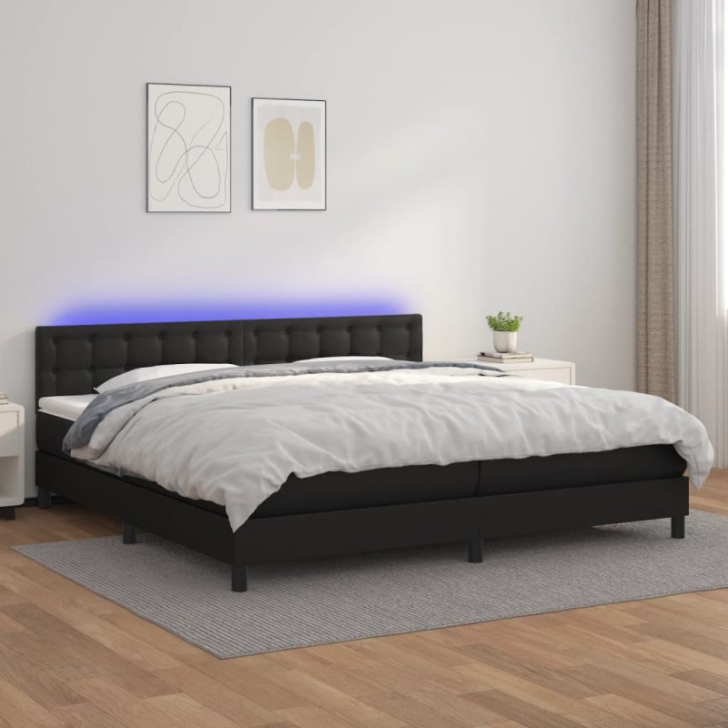 vidaXL Cama box spring colchón y LED cuero sintético negro 200x200 cm vidaXL Cama box spring colchón y LED cuero sintético negro 200x200 cm