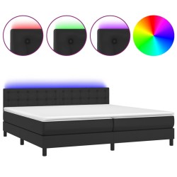 vidaXL Cama box spring colchón y LED cuero sintético negro 200x200 cm