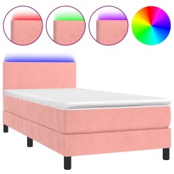 vidaXL Cama box spring colchón y LED terciopelo rosa 90x190 cm
