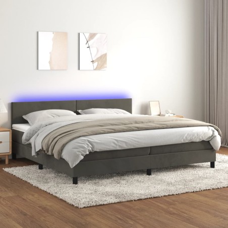 vidaXL Cama box spring colchón y LED terciopelo gris oscuro 200x200 cm