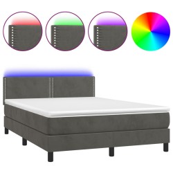 vidaXL Cama box spring colchón y LED terciopelo gris oscuro 140x200 cm
