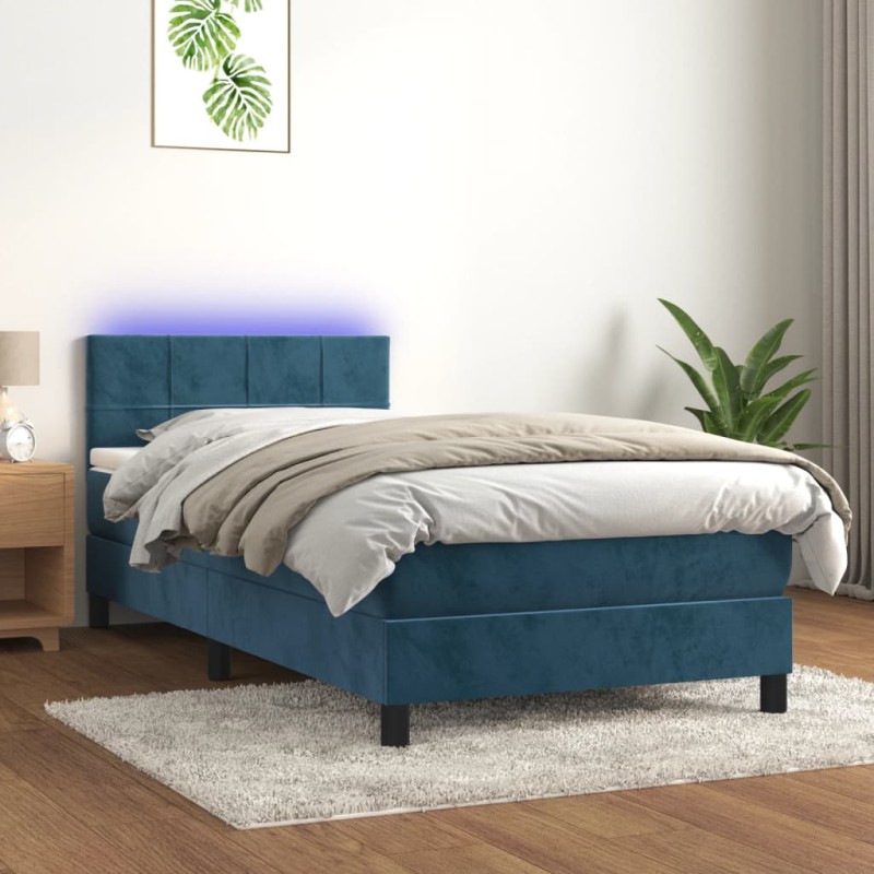 vidaXL Cama box spring colchón y LED terciopelo azul oscuro 80x200 cm vidaXL Cama box spring colchón y LED terciopelo azul oscuro 80x200 cm