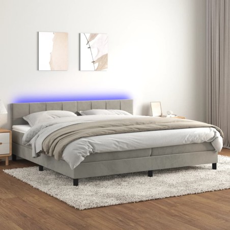 vidaXL Cama box spring colchón y LED terciopelo gris claro 200x200 cm