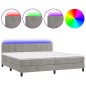vidaXL Cama box spring colchón y LED terciopelo gris claro 200x200 cm