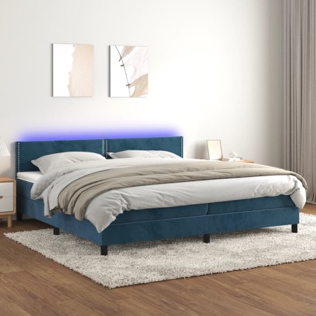 vidaXL Cama box spring colchón y LED terciopelo azul oscuro 200x200 cm