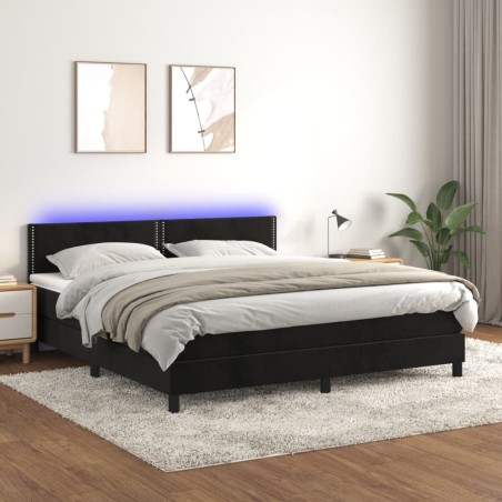 vidaXL Cama box spring colchón y LED terciopelo negro 180x200 cm