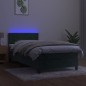 vidaXL Cama box spring colchón y LED terciopelo verde oscuro 90x190 cm