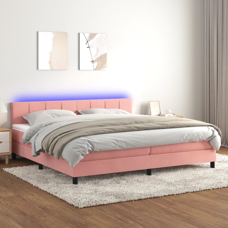 vidaXL Cama box spring colchón y LED terciopelo rosa 200x200 cm vidaXL Cama box spring colchón y LED terciopelo rosa 200x200 cm
