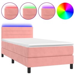 vidaXL Cama box spring colchón y LED terciopelo rosa 90x190 cm