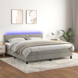 vidaXL Cama box spring colchón y LED terciopelo gris claro 180x200 cm