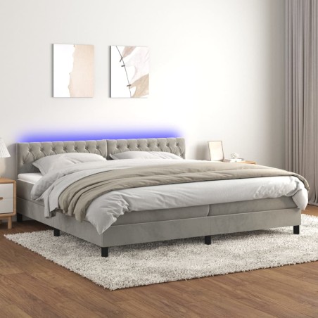 vidaXL Cama box spring colchón y LED terciopelo gris claro 200x200 cm