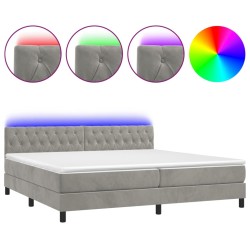 vidaXL Cama box spring colchón y LED terciopelo gris claro 200x200 cm