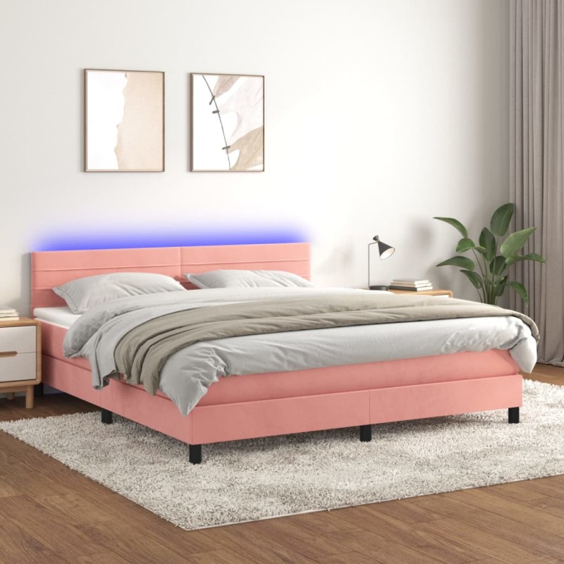 vidaXL Cama box spring colchón y LED terciopelo rosa 180x200 cm vidaXL Cama box spring colchón y LED terciopelo rosa 180x200 cm