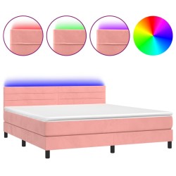 vidaXL Cama box spring colchón y LED terciopelo rosa 180x200 cm