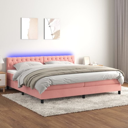 vidaXL Cama box spring colchón y LED terciopelo rosa 200x200 cm