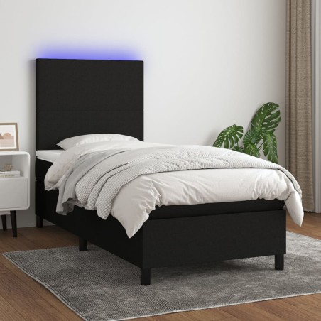 vidaXL Cama box spring colchón y luces LED tela negro 100x200 cm