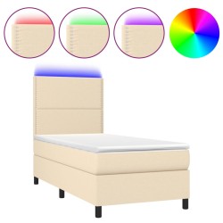 vidaXL Cama box spring colchón y luces LED tela crema 100x200 cm