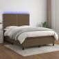 vidaXL Cama box spring colchón luces LED tela marrón oscuro 140x200cm vidaXL Cama box spring colchón luces LED tela marrón oscuro 140x200cm