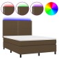 vidaXL Cama box spring colchón luces LED tela marrón oscuro 140x200cm vidaXL Cama box spring colchón luces LED tela marrón oscuro 140x200cm