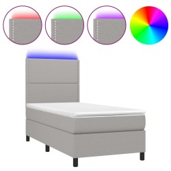 vidaXL Cama box spring colchón y luces LED tela gris claro 100x200 cm