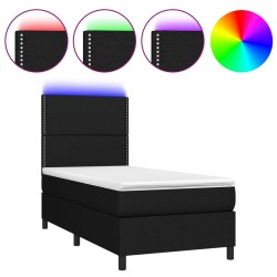 vidaXL Cama box spring colchón y luces LED tela negro 90x200 cm