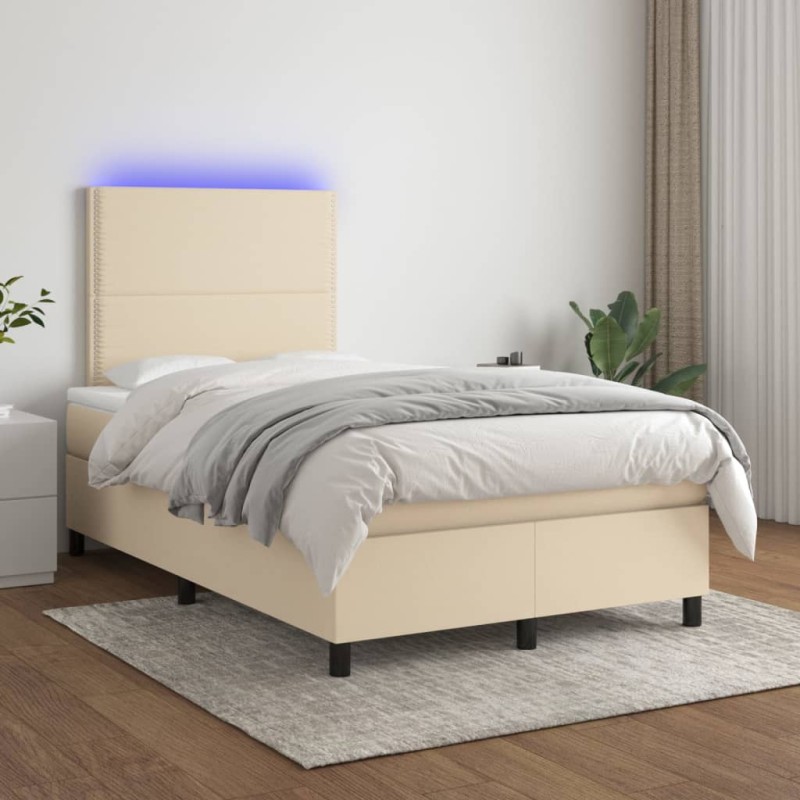 vidaXL Cama box spring con colchón y LED tela crema 120x200 cm vidaXL Cama box spring con colchón y LED tela crema 120x200 cm
