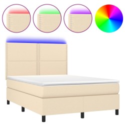 vidaXL Cama box spring colchón y luces LED tela crema 140x200 cm