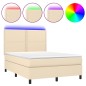 vidaXL Cama box spring colchón y luces LED tela crema 140x200 cm vidaXL Cama box spring colchón y luces LED tela crema 140x200 cm