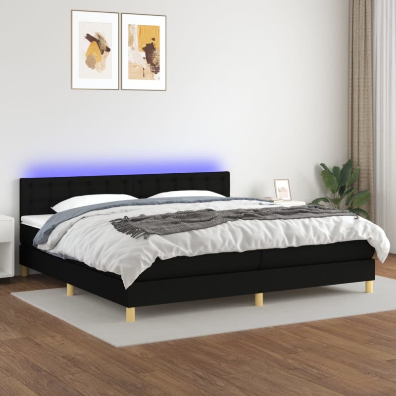 vidaXL Cama box spring con colchón LED tela negro 200x200 cm vidaXL Cama box spring con colchón LED tela negro 200x200 cm