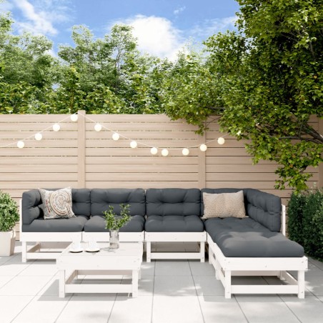 vidaXL Juego de muebles de jardín 7 pzas madera maciza de pino blanco