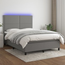 vidaXL Cama box spring colchón y luces LED tela gris oscuro 140x190 cm