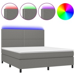 vidaXL Cama box spring colchón y luces LED tela gris oscuro 180x200 cm