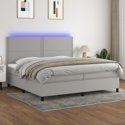 vidaXL Cama box spring con colchón tela y LED gris claro 200x200 cm