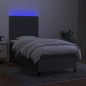 vidaXL Cama box spring colchón y luces LED tela gris oscuro 90x190 cm