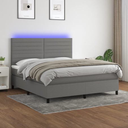 vidaXL Cama box spring colchón y luces LED tela gris oscuro 160x200 cm