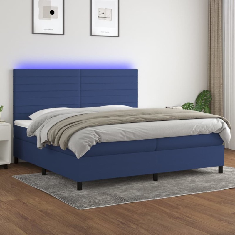 vidaXL Cama box spring colchón y luces LED tela azul 200x200 cm vidaXL Cama box spring colchón y luces LED tela azul 200x200 cm