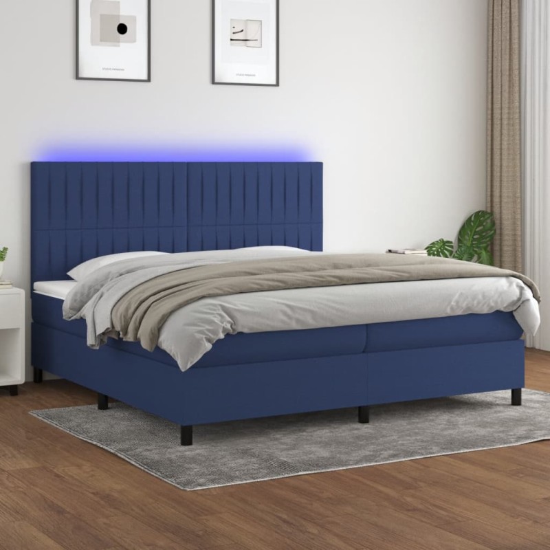 vidaXL Cama box spring colchón y luces LED tela azul 200x200 cm vidaXL Cama box spring colchón y luces LED tela azul 200x200 cm