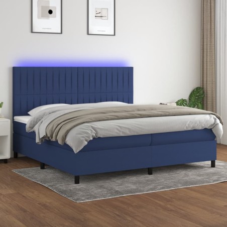 vidaXL Cama box spring colchón y luces LED tela azul 200x200 cm