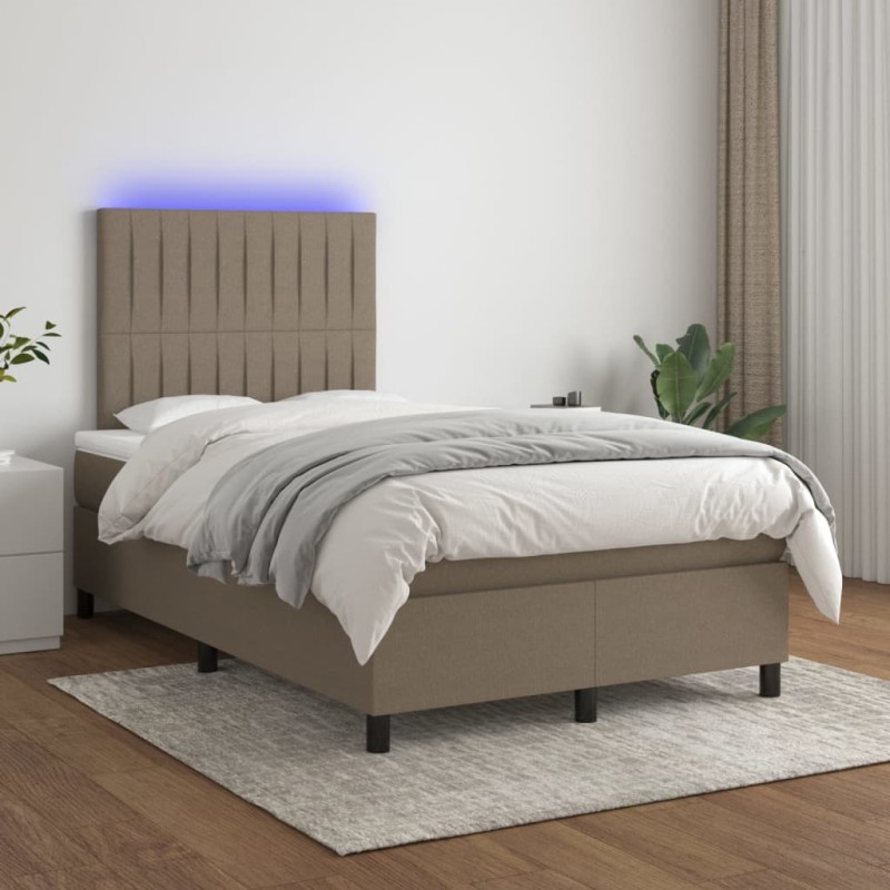 vidaXL Cama box spring con colchón y LED tela gris taupe 120x200 cm vidaXL Cama box spring con colchón y LED tela gris taupe 120x200 cm