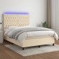 vidaXL Cama box spring colchón y luces LED tela crema 140x200 cm vidaXL Cama box spring colchón y luces LED tela crema 140x200 cm