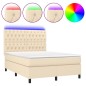 vidaXL Cama box spring colchón y luces LED tela crema 140x200 cm vidaXL Cama box spring colchón y luces LED tela crema 140x200 cm