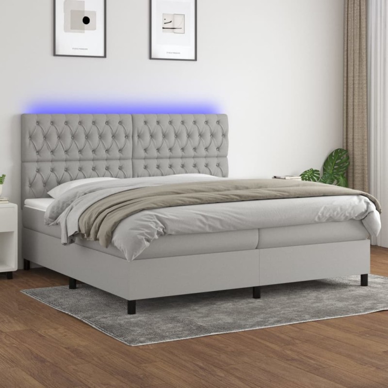 vidaXL Cama box spring con colchón tela y LED gris claro 200x200 cm vidaXL Cama box spring con colchón tela y LED gris claro 200x200 cm