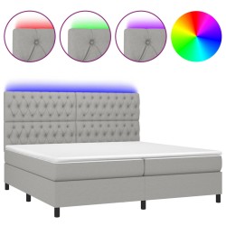 vidaXL Cama box spring con colchón tela y LED gris claro 200x200 cm