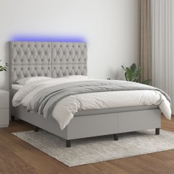 vidaXL Cama box spring colchón y luces LED tela gris claro 140x200 cm