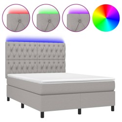 vidaXL Cama box spring colchón y luces LED tela gris claro 140x200 cm