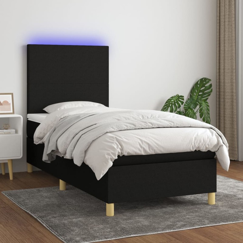 vidaXL Cama box spring colchón y luces LED tela negro 90x190 cm vidaXL Cama box spring colchón y luces LED tela negro 90x190 cm